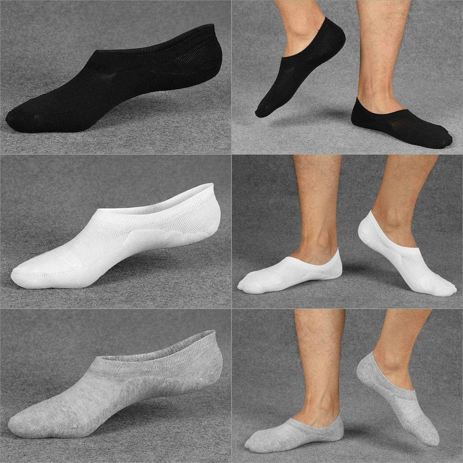 3-12 Pairs Men’s Nonslip No Show Invisible Solid Boat Cotton Low Cut Socks 9-13