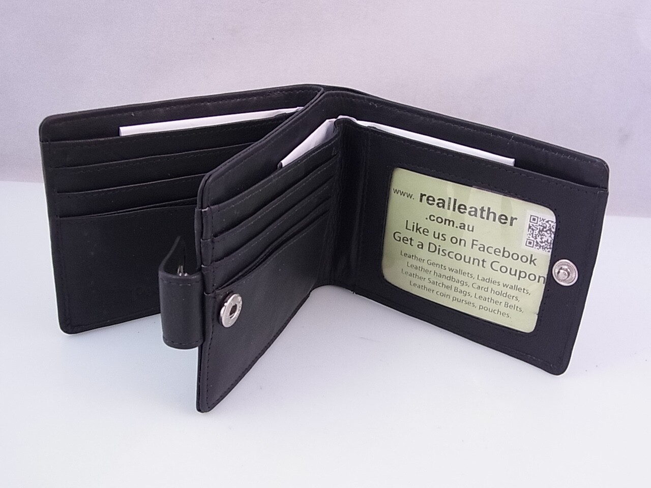 Realleather Men’s Wallet Real Leather Black With Snap Approx. 4 11/16×3 1/2in