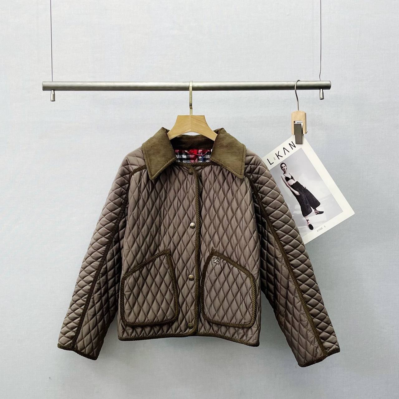 Women Quilted Short Jacket Corduroy Collar Vintage Style Warm