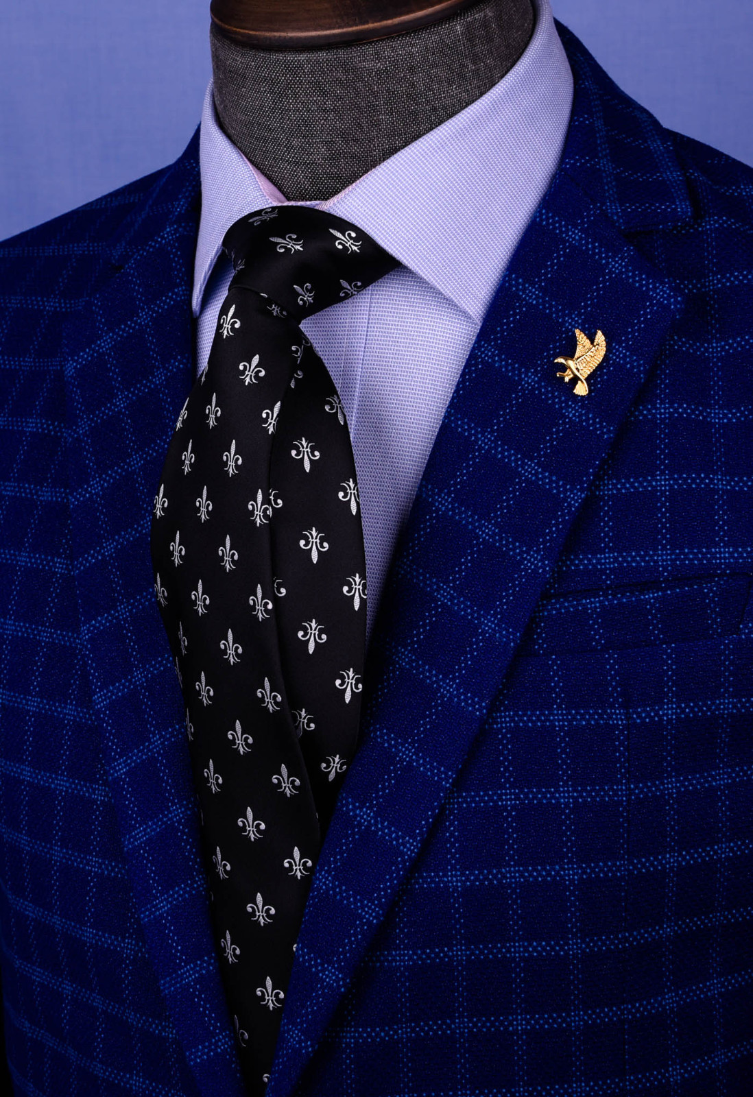 Black Italian Fleur-De-Lis White Designer Tie 8cm Necktie Mens Accessory Fashion