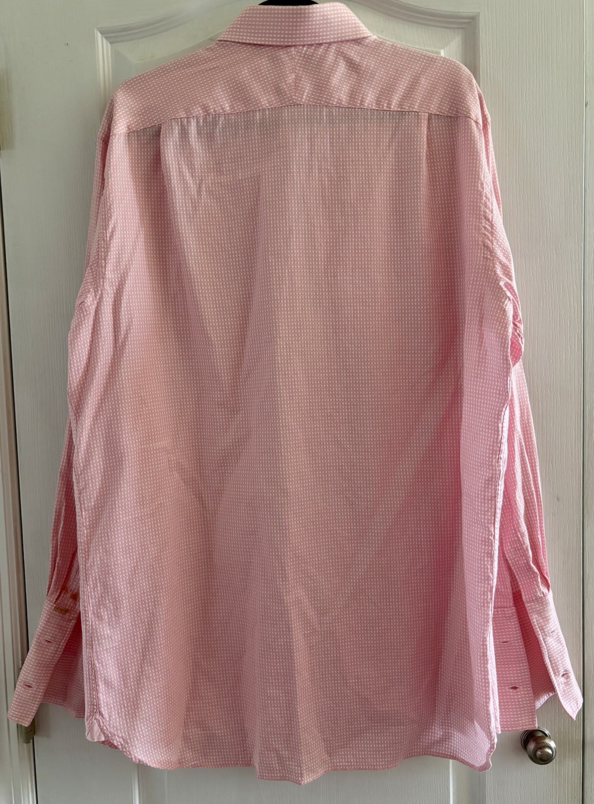 Lot Of 2 Thomas Pink Button Down 17 1/2-35 1/2 French Cuff Shirts 1 Pink 1 Blue