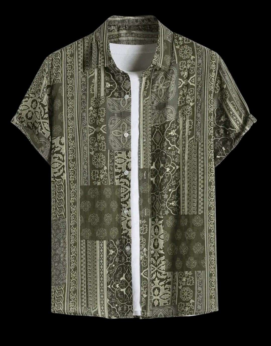 Rakht-101 short sleeve shirt patchwork print gray black size XXL cotton