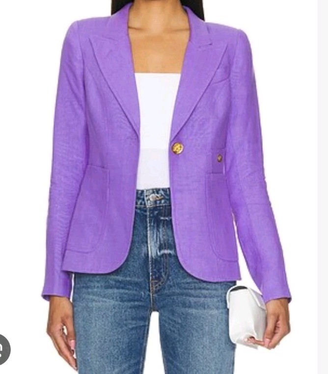 SMYTHE Duchess Linen Patch Pocket Blazer in Violet Like New Size US 4