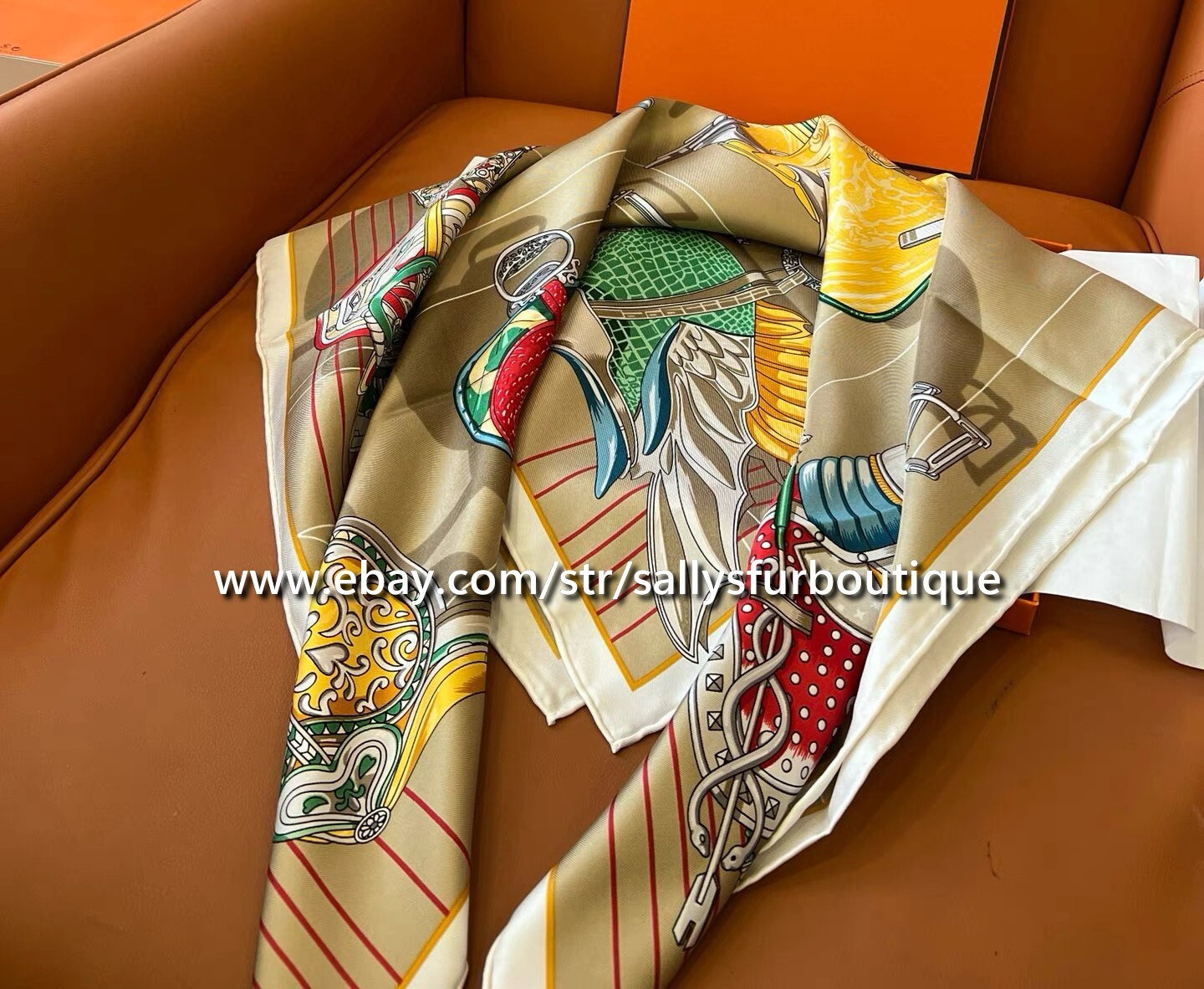 Sallys Boutique 14~18 Momme Twill Silk Wrap Scarf Saddle Print Square Shawl 35″