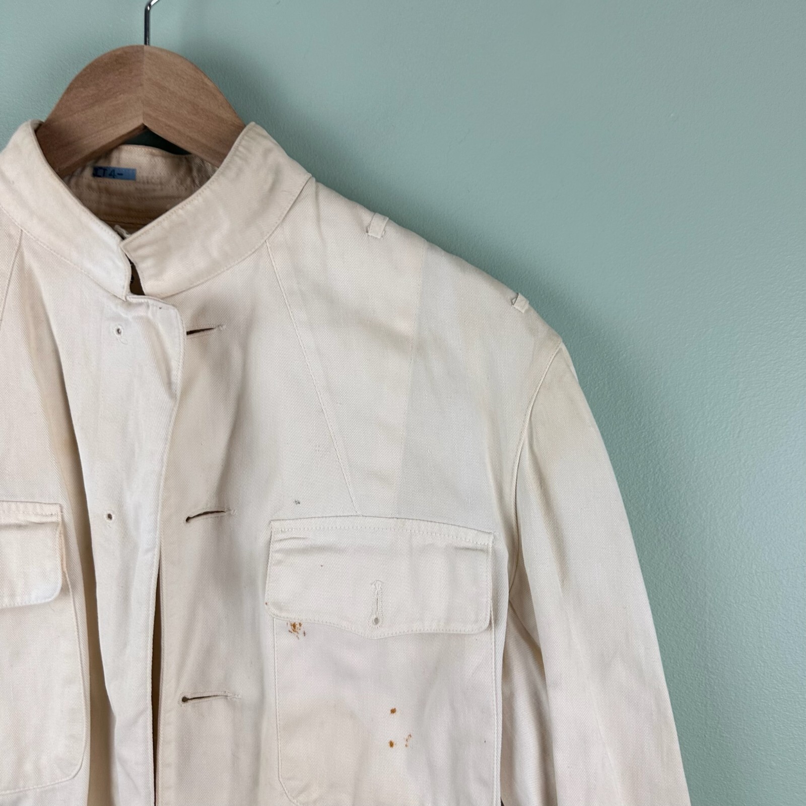 Stevens Twist Twill Cotton Change Buttons (Missing) Shop Coat Small Old 40s 50s