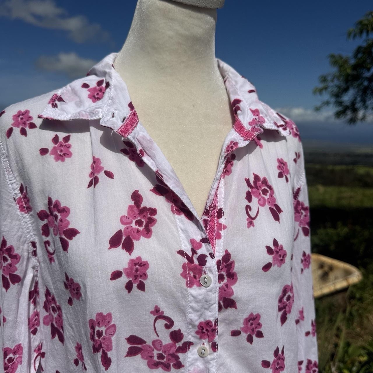 Cino Crinkle Cotton Pink Fushia floral Long Sleeve button up Medium