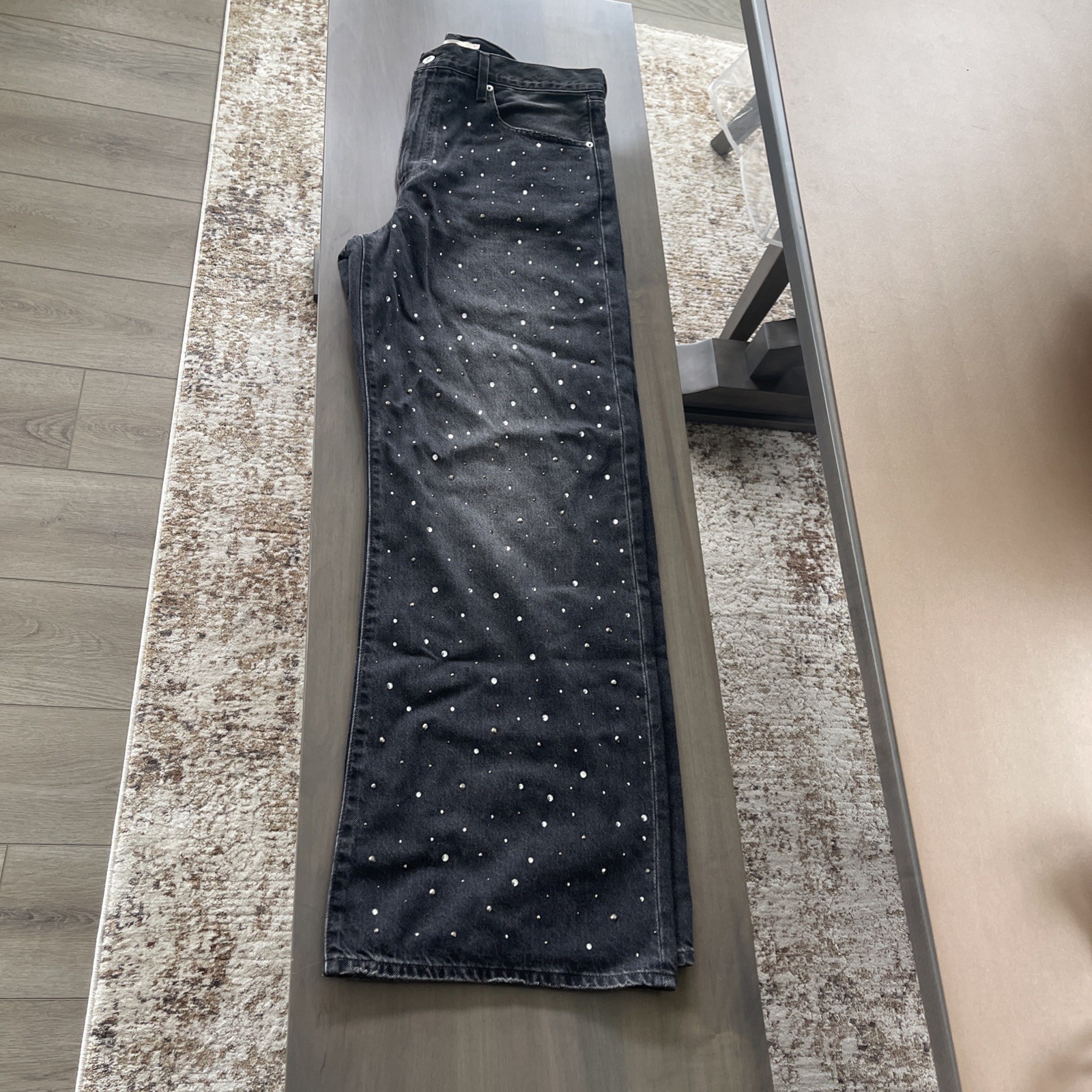 Levi’s Premium Ribcage Wide-leg Dazzle Me Smoke Black Denim Sparkle W33 L32 $180