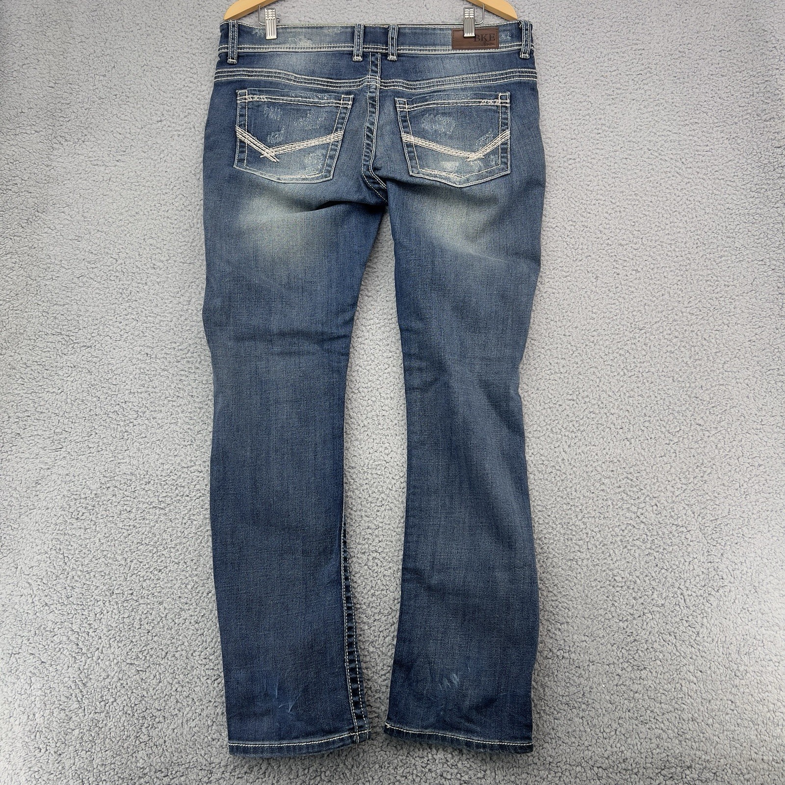 BKE Denim Payton Jeans Womens 31R Bootcut Stretch Medium Wash Distressed