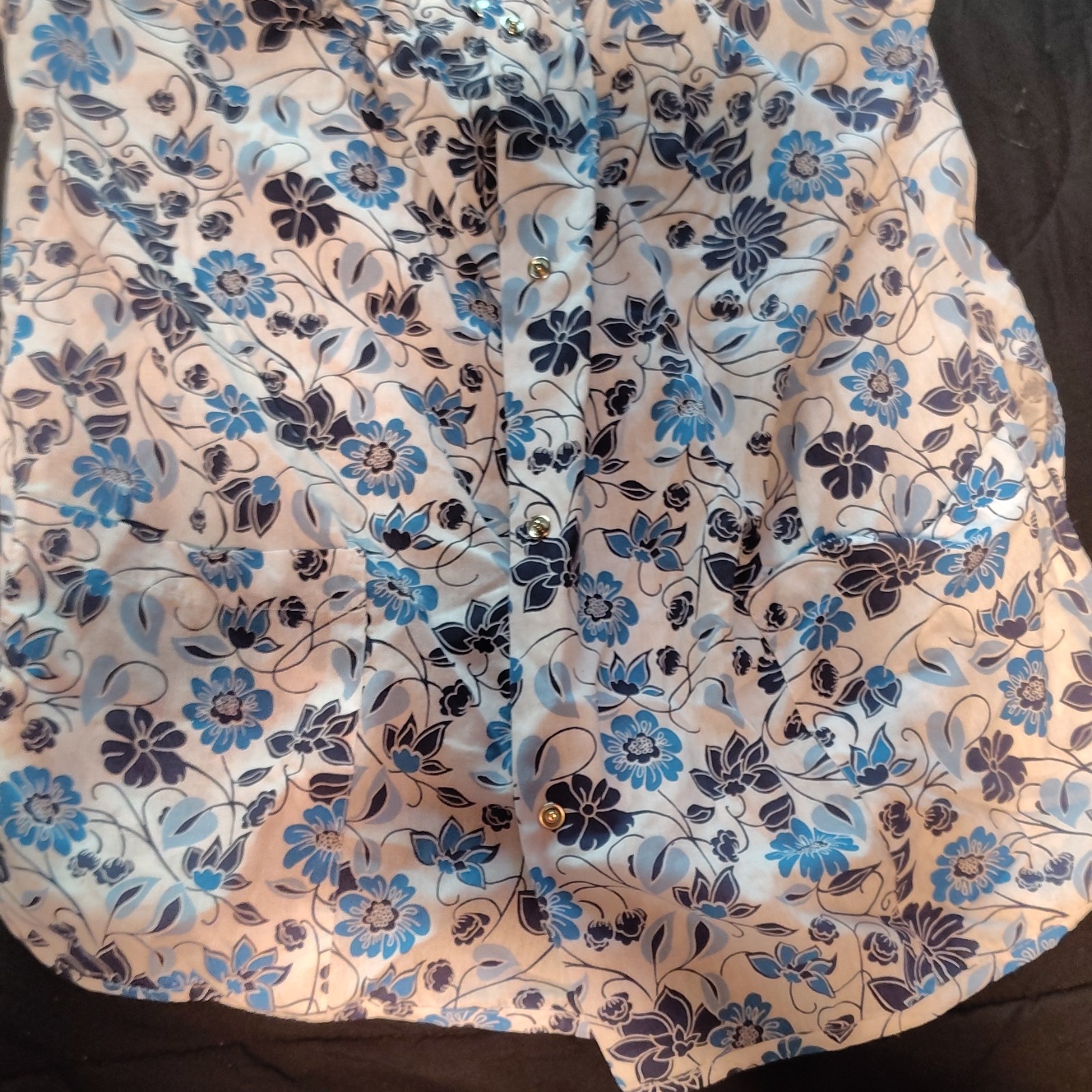MoonDancer Women’s Floral Button-Up Top Blue/White Collared Sleeveless Knit L