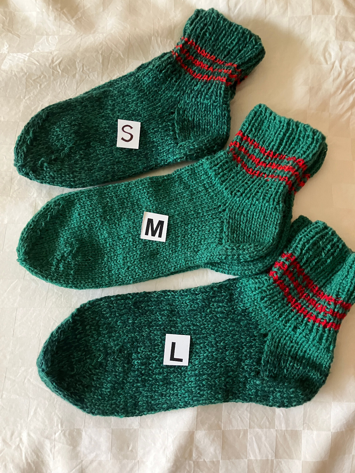 4 Ply Cashmere Handmade Green with Red strips Soft Bed Socks Women’s S/M/L