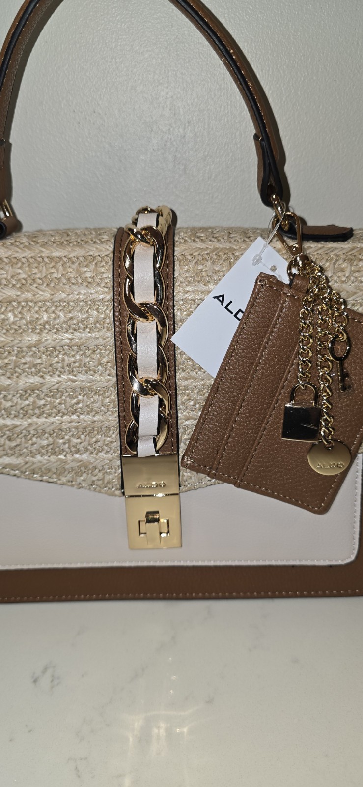 NEW Aldo Straw Satchel Bag, Boho, Top Handle Crossbody Bag with Wallet