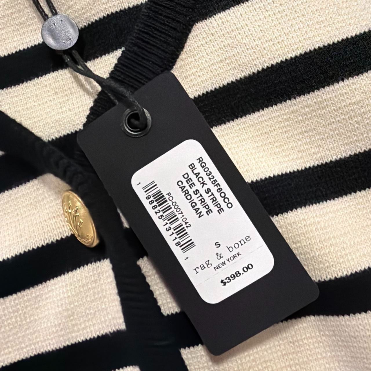 NWT rag & bone Dee Stripe Cardigan Women S Black Cream $398