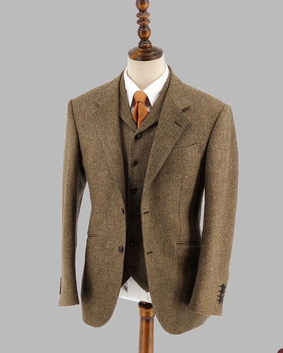Brown Business Men Suits Herringbone Formal Classic Regular fit Wedding Tuxedo