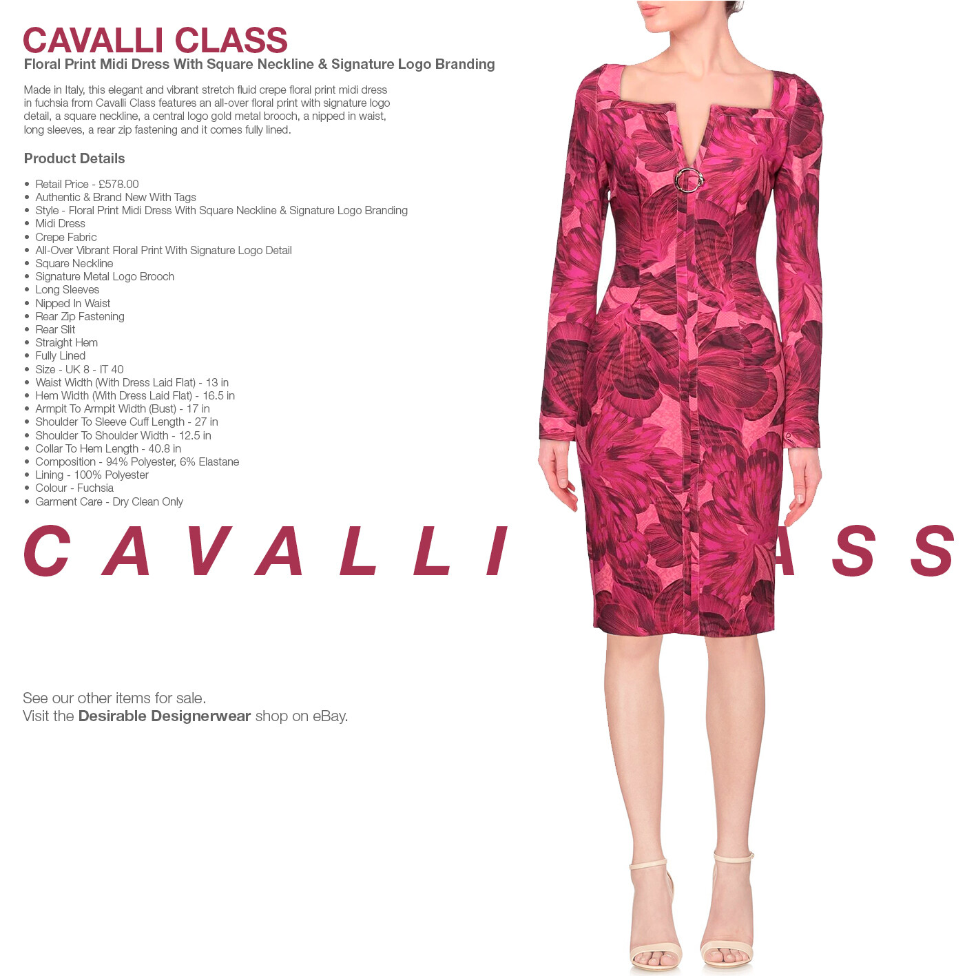 CAVALLI CLASS Floral Dress Pencil Cocktail Day Dress Pink Size 40 – RP £578.00