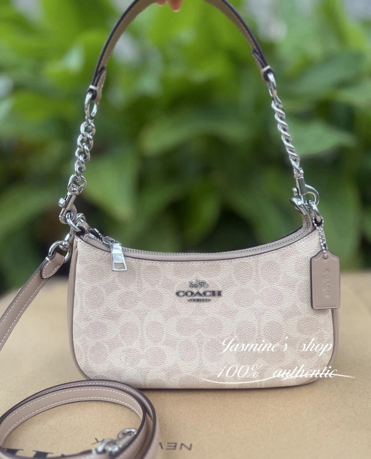 NWT COACH CV933 Teri Shoulder Bag In Signature Canvas Gold/Sand/Chalk