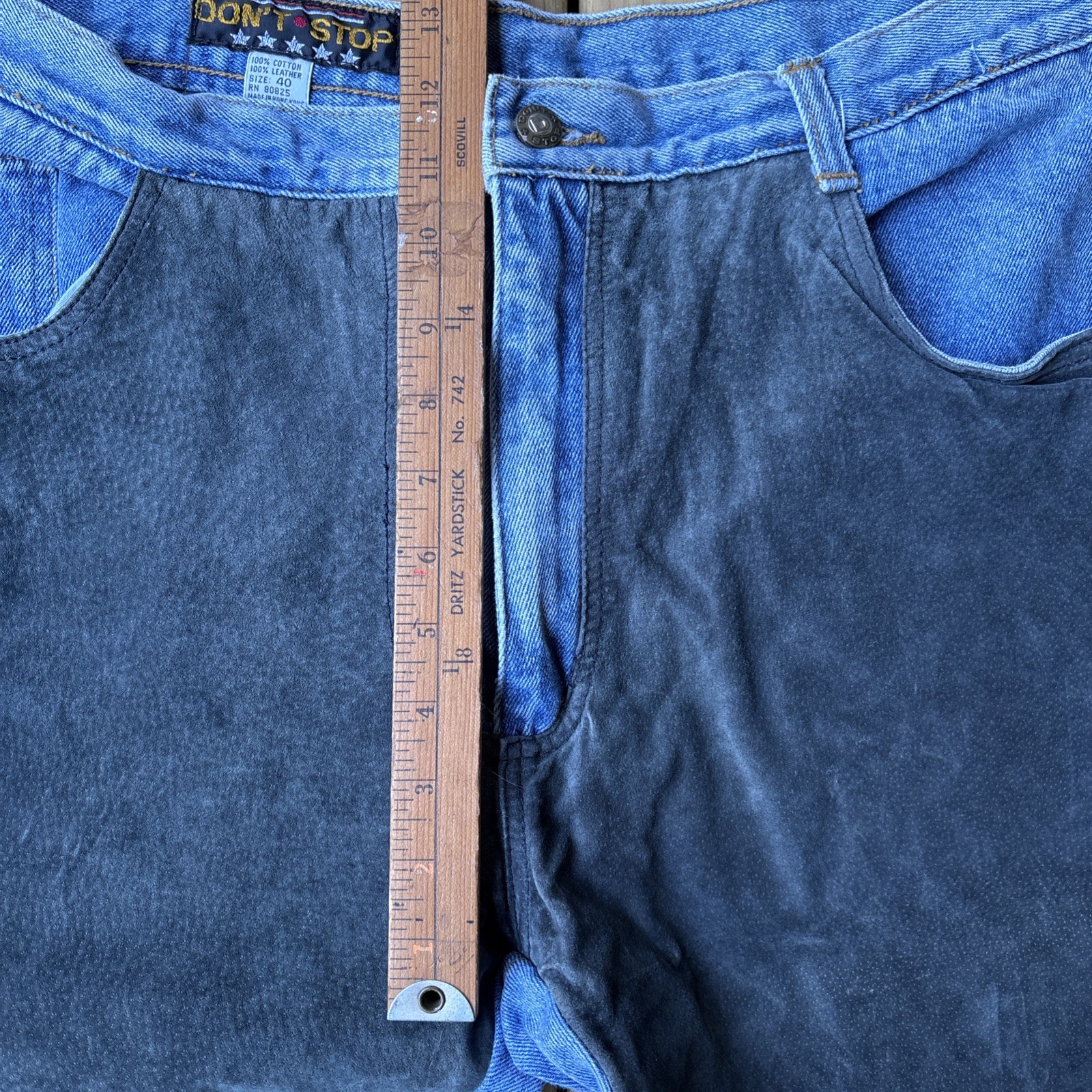 Vintage 80s black leather chaps denim jeans men’s