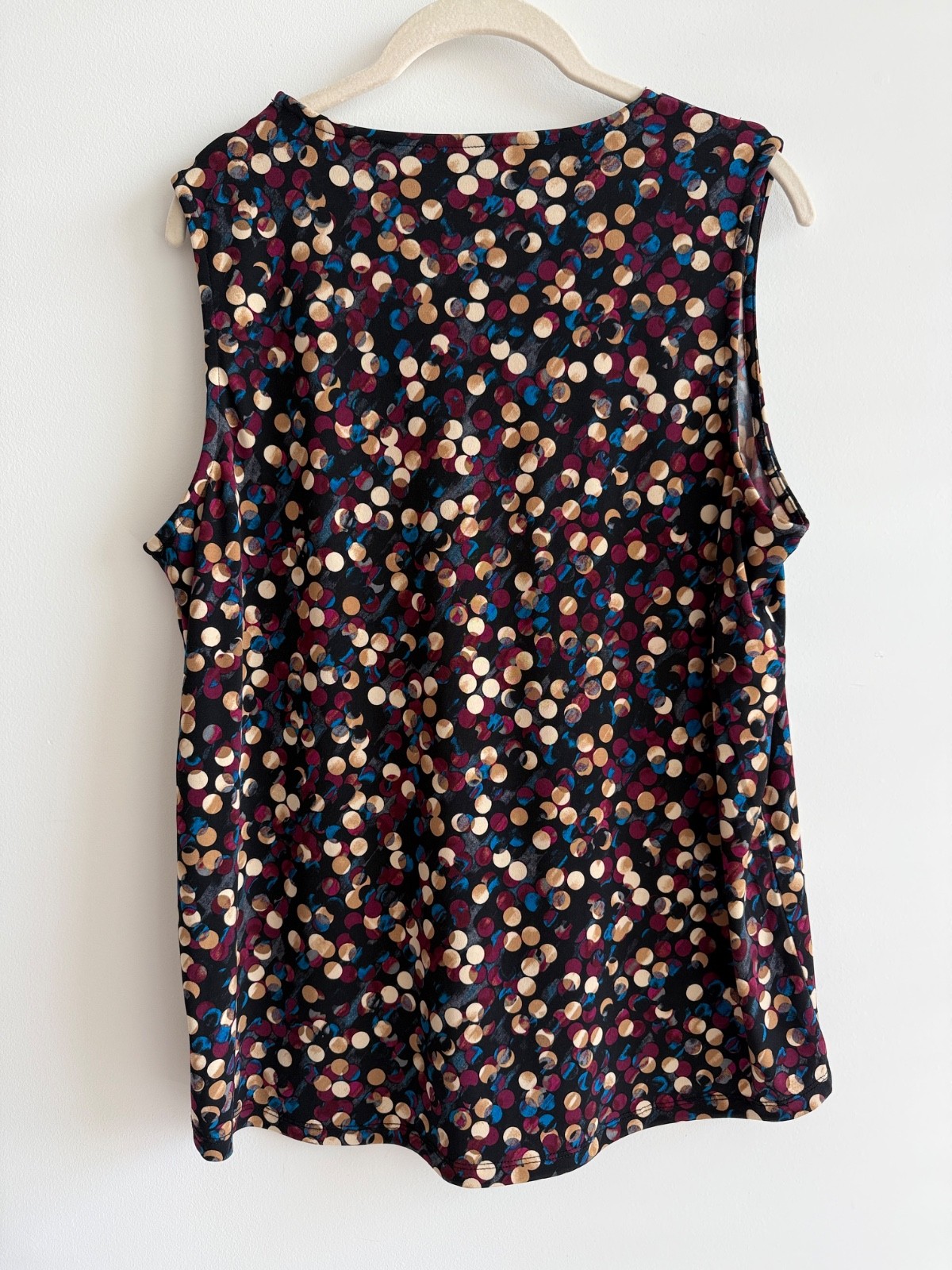 Anne Klein Polka Dot Pleat Colorful V-Neck Sleeveless Top Blouse Women’s M