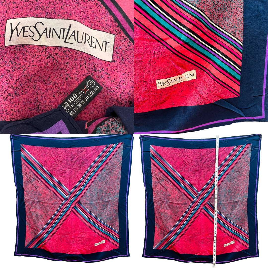 Vintage Yves Saint Laurent 100% Silk Scarf 30″ Purple burgendy Striped l (13