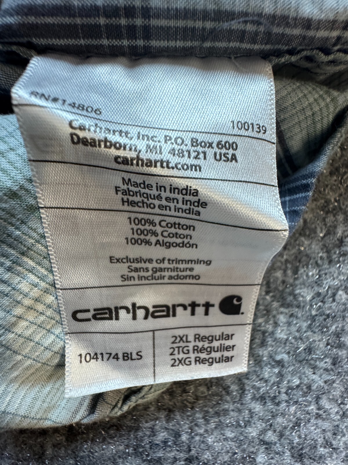 Carhartt Men’s Shirt Size 2XLarge Plaid Cotton Button-Down Shirt