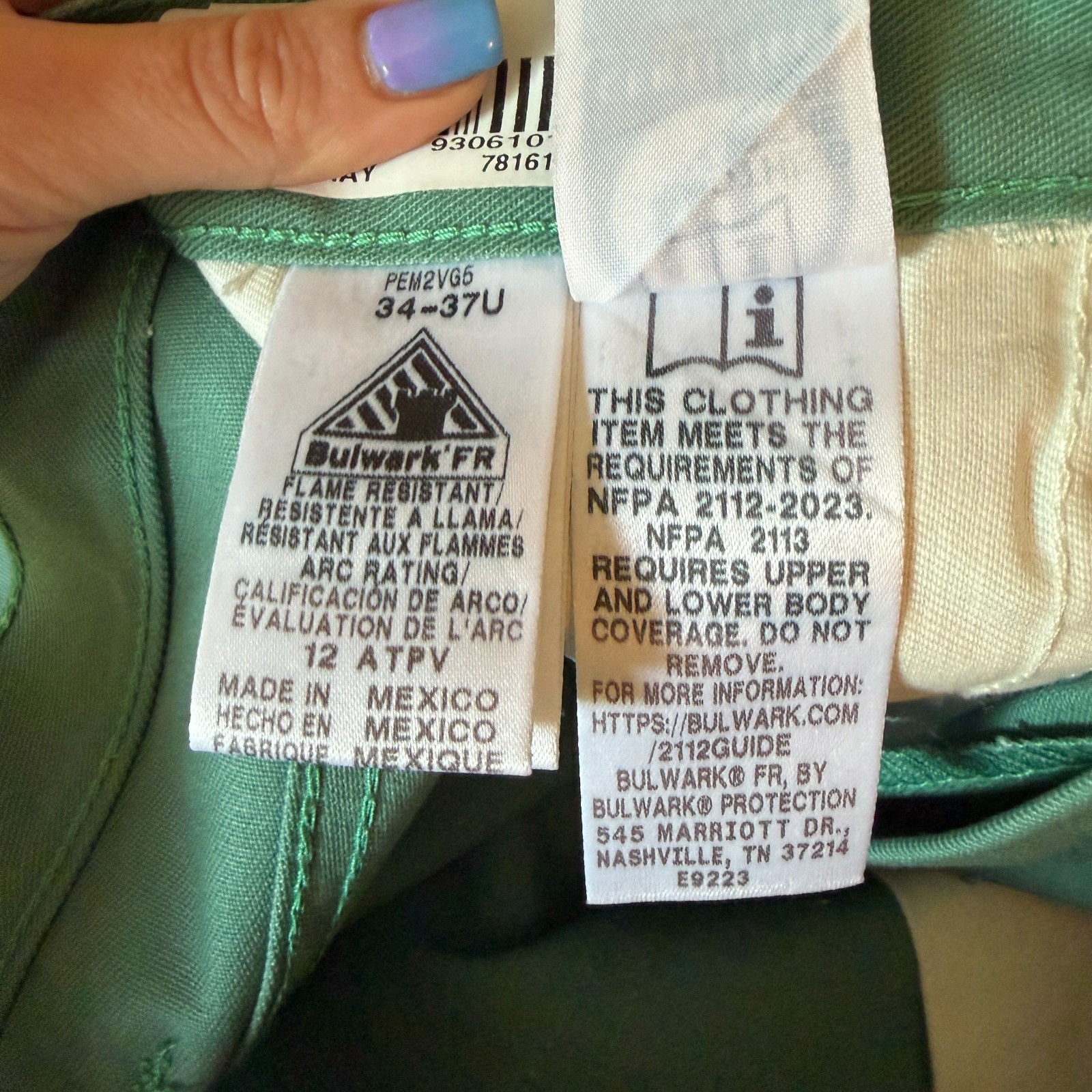 Bulwark RG03230 FR CAT 2 Pants 34×34 Green ATPV 12 NFPA 2112 NWOT Welder Fire