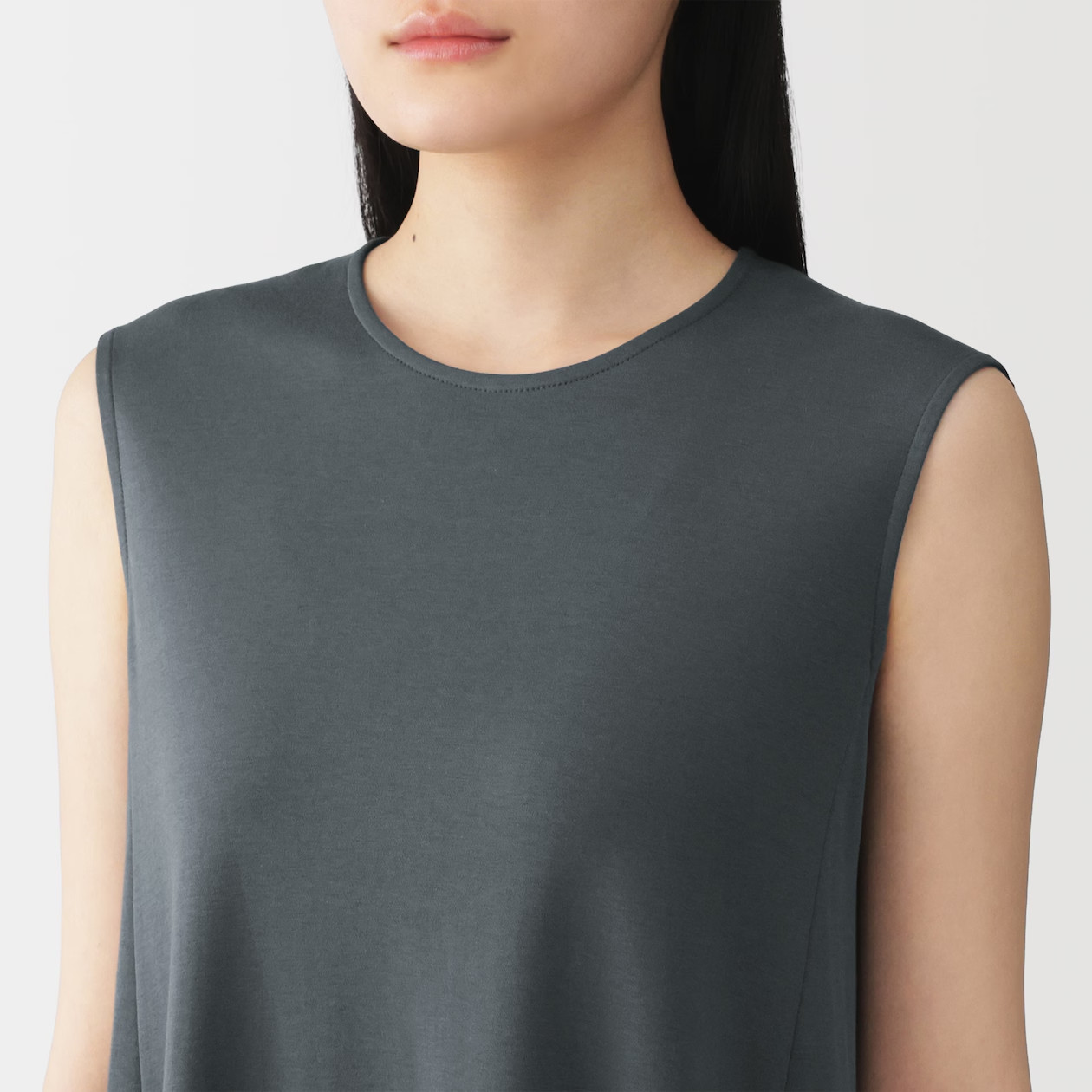 MUJI Womens 100% Organic Cotton Cool Touch Sleeveless Dress Khaki Green FedEx