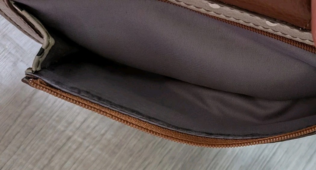 Fossil Madison Women’s Wallet Gray and Brown Polka Dot