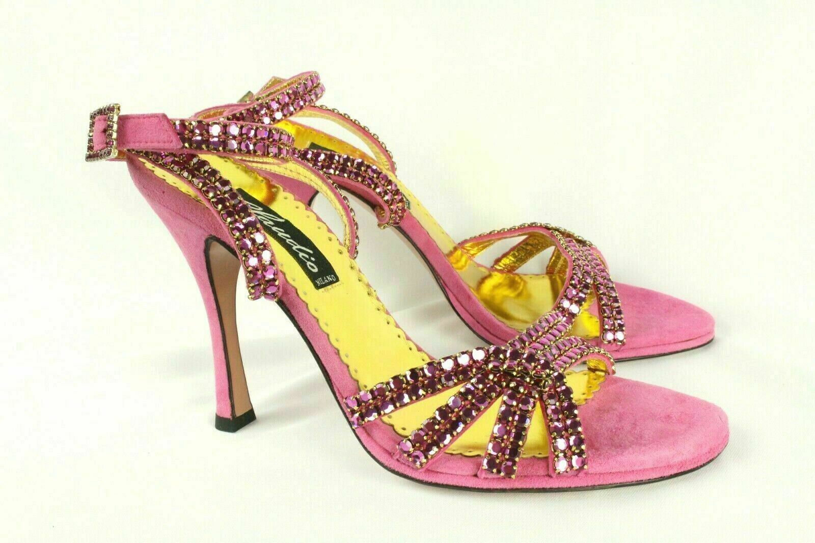 Claudio Milano Frances Cosacco Shoes Suede Pink Crystal Made In Italy $719
