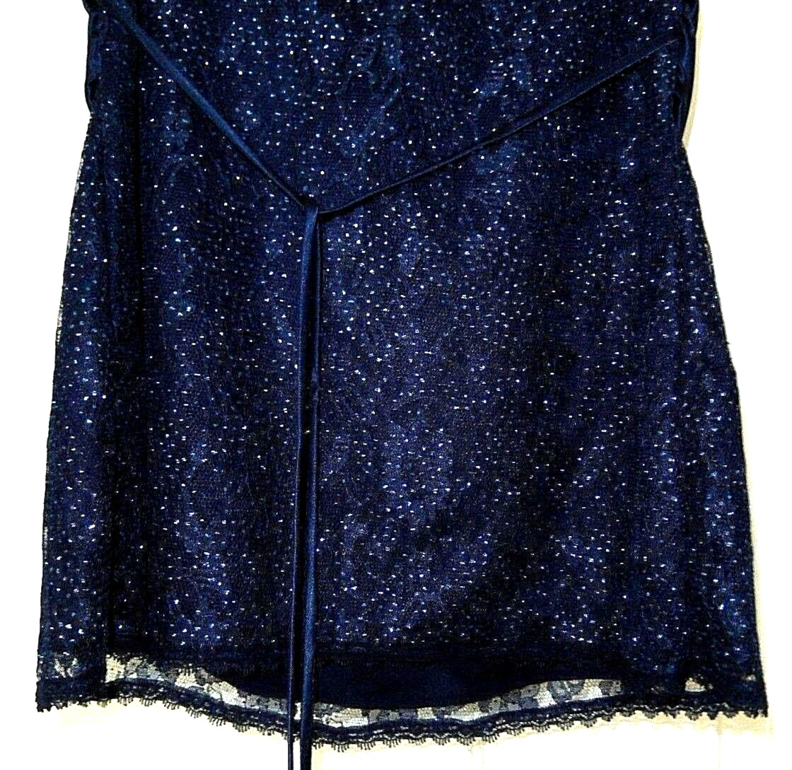 VANITY Sparkle Lace Overlay Sleeveless Top Blouse w Satin Sash & Rear Ties-L