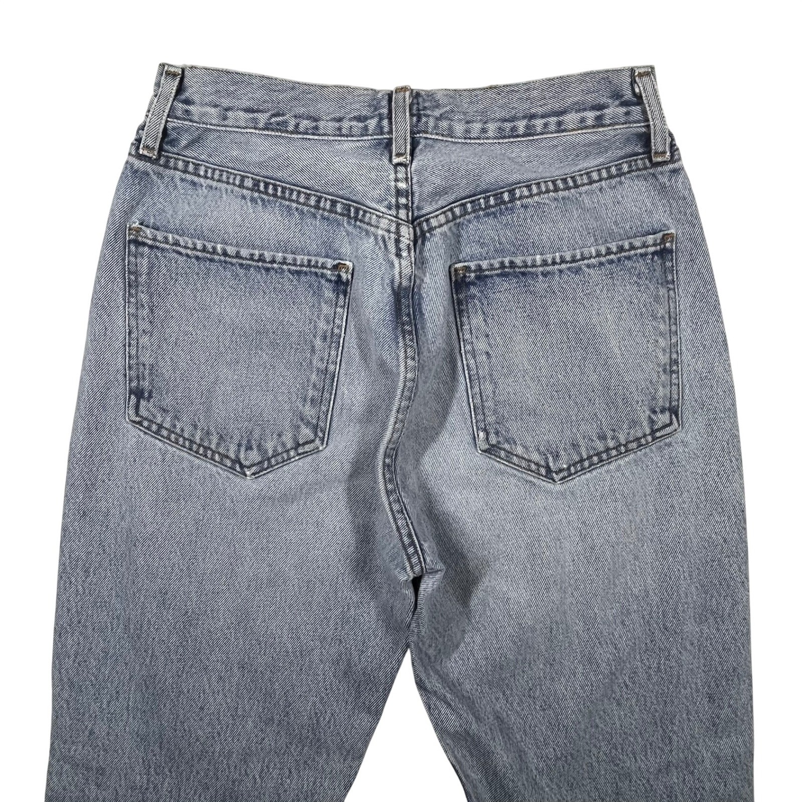 Agolde Riley High Rise Straight Crop Jeans Light Indigo Raw Hem Women’s 27×26