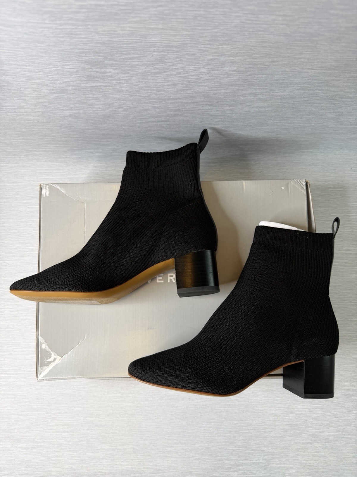 Everlane The Glove Boot Rib Knit Ankle Sock Boots Size 8 Black ReKnit Block Heel