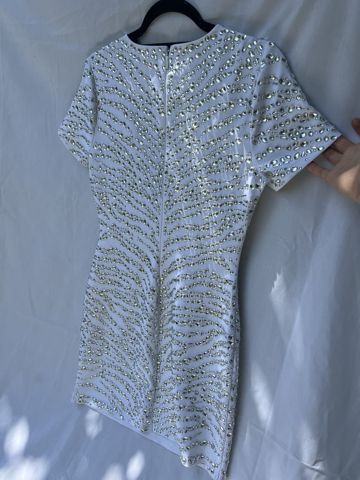 Michael Kors White Silver Rhinestone Sheath Dress Short Sleeve New With Tags S