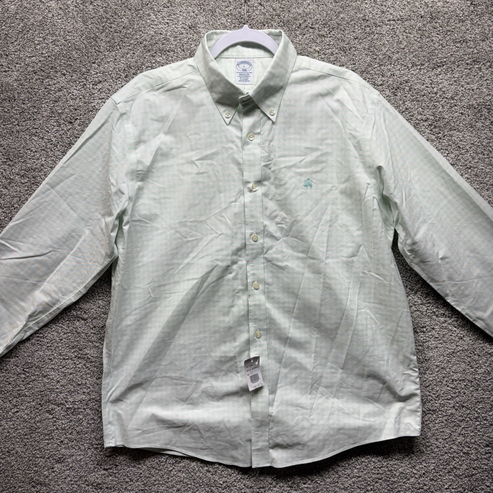 Brooks Brothers 1818 Mens Large Gingham Green Long Sleeve Regular Stretch Shirt
