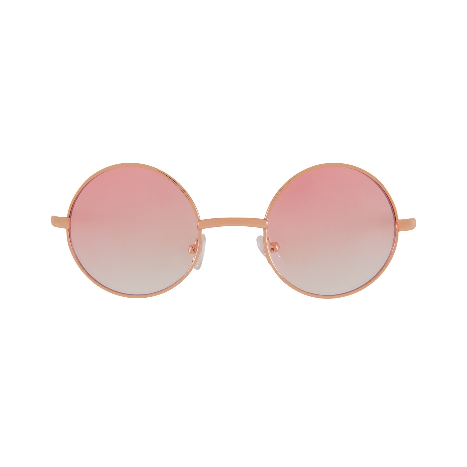 ROUND SUNGLASSES PINK-CLEAN LENS 2 TONE HIPSTER RETRO METAL SILVER FRAME 43 MM