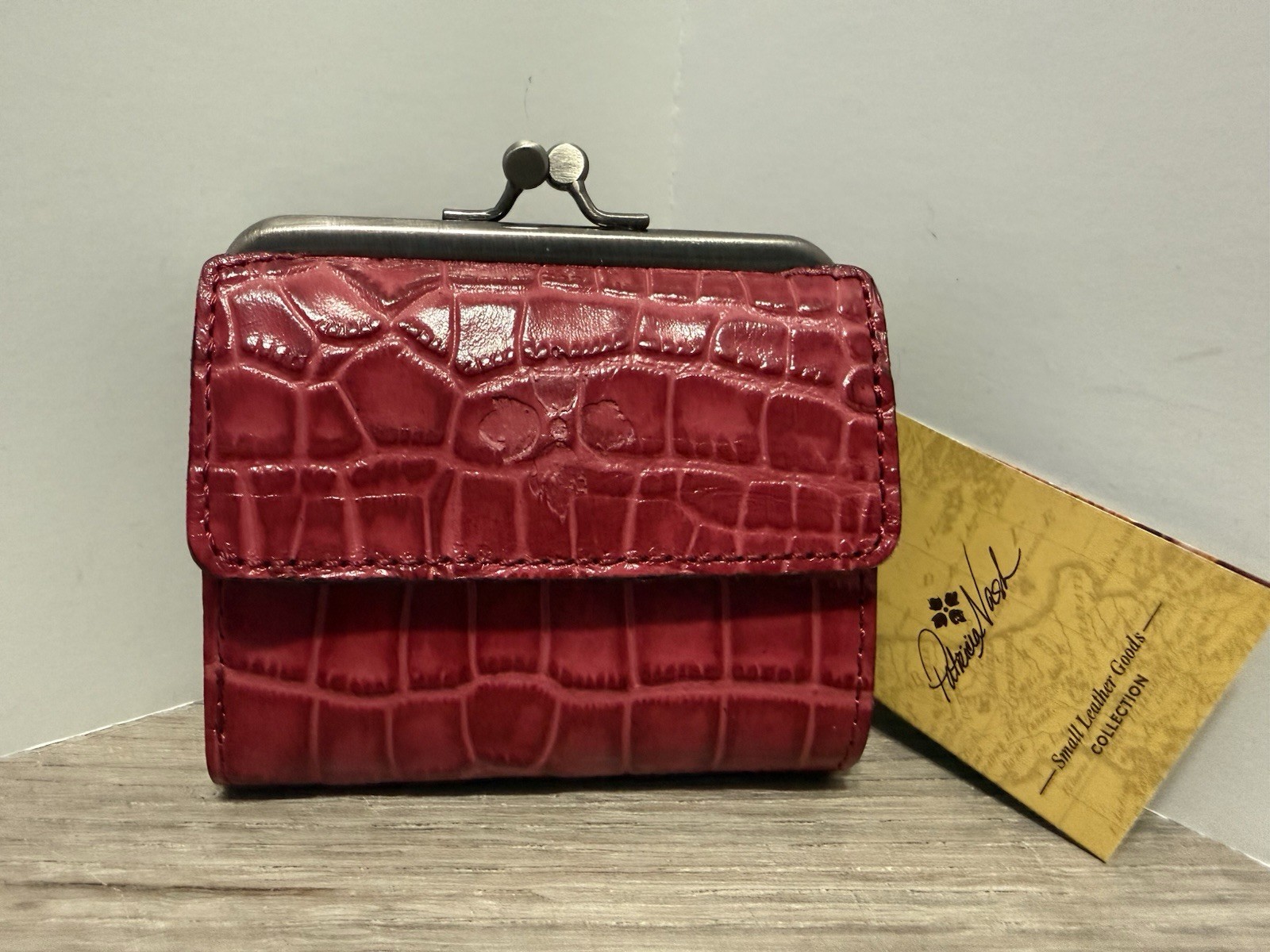 Patricia Nash Leather Astor Wallet Croco Dark Magenta Embossed NEW NWT