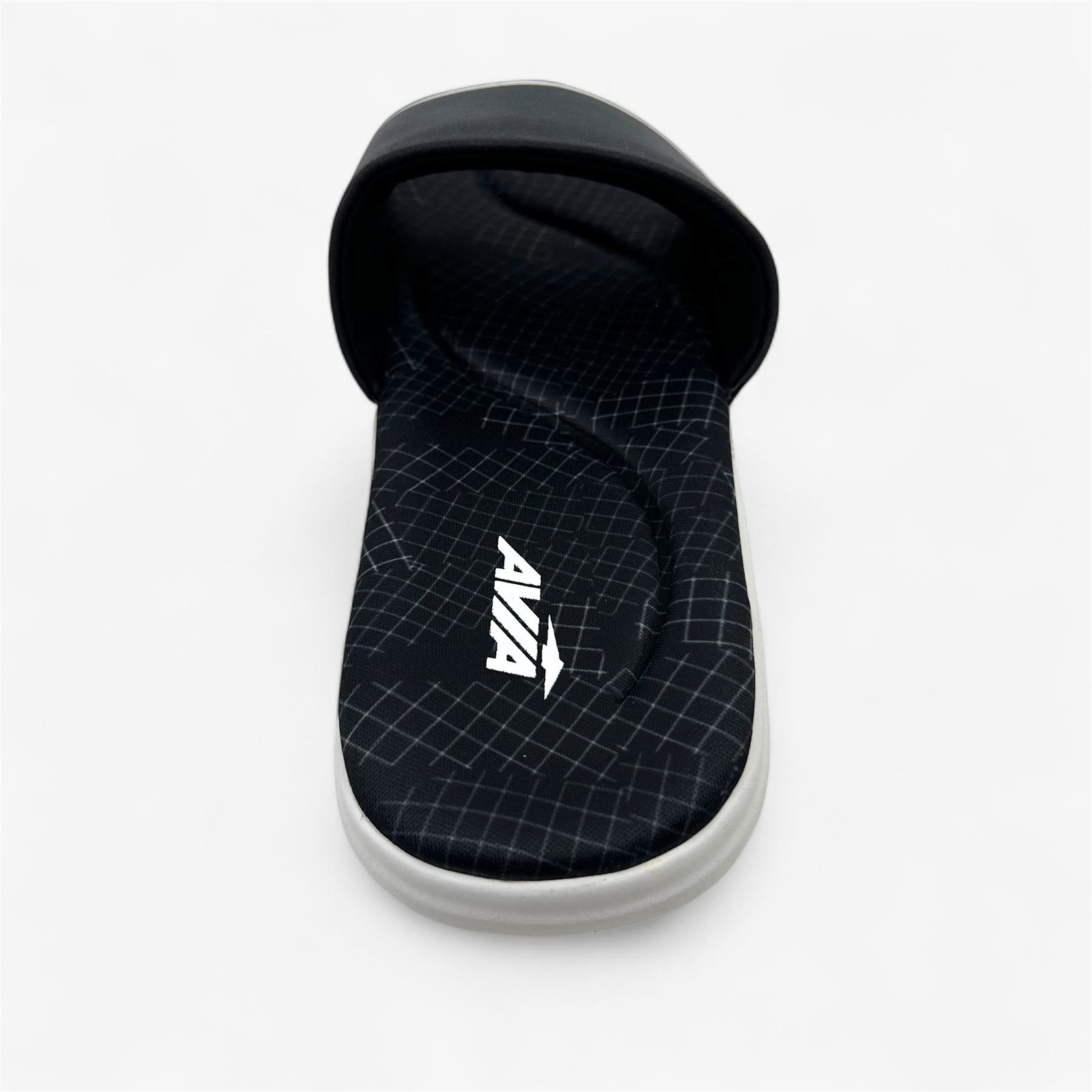 Avia Memory Foam Slide Jet Black Bright White Kids Boys Sandal Slide