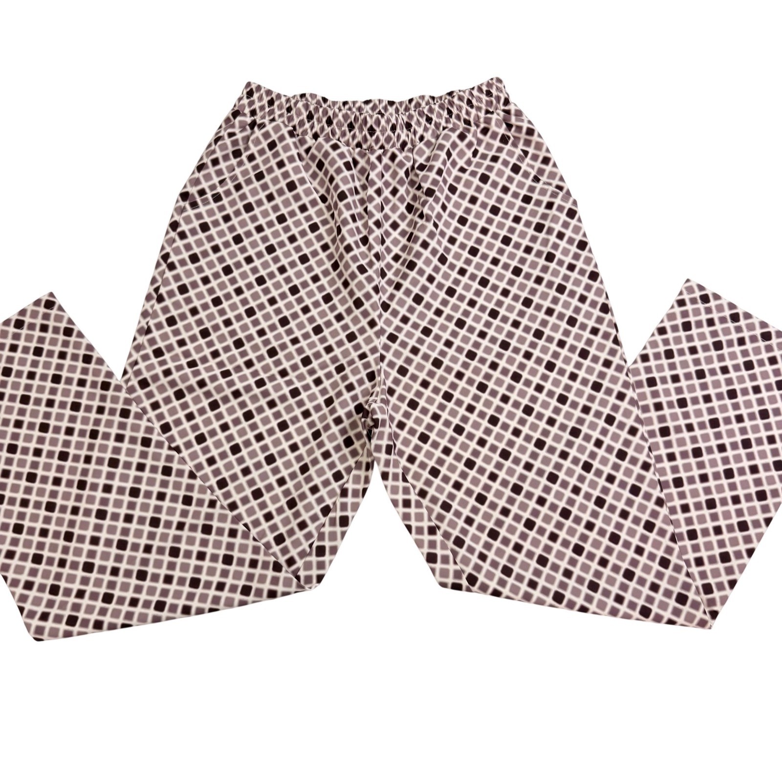 Purple Geometric Diamond Print Lounge Pants Elastic Waist Small Straight Leg