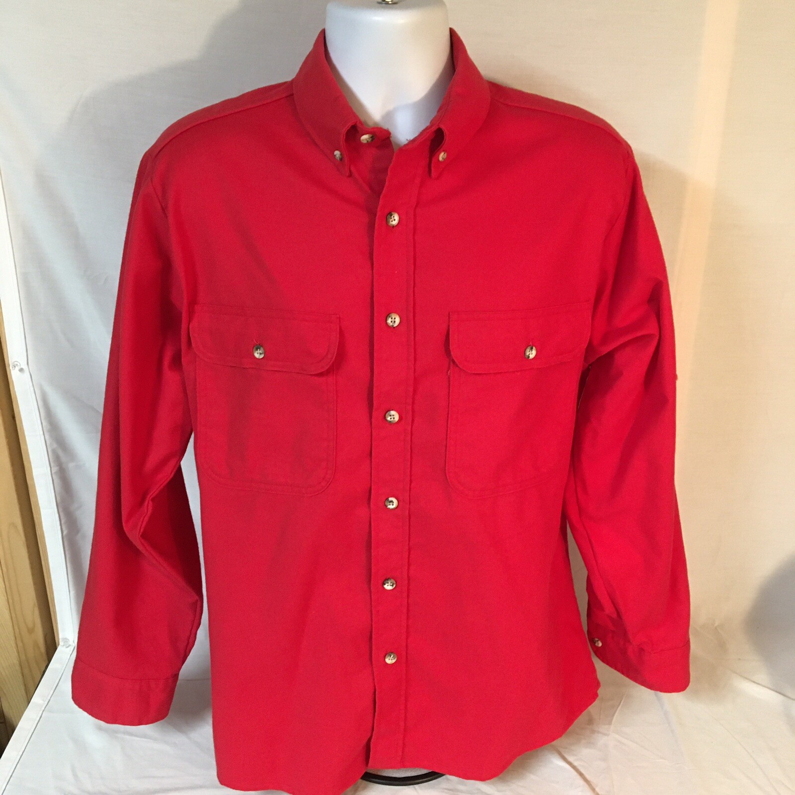 Birch Creek Mens Flannel Chamois Shirt Long Sleeve Large Red USA Made Free Ship!