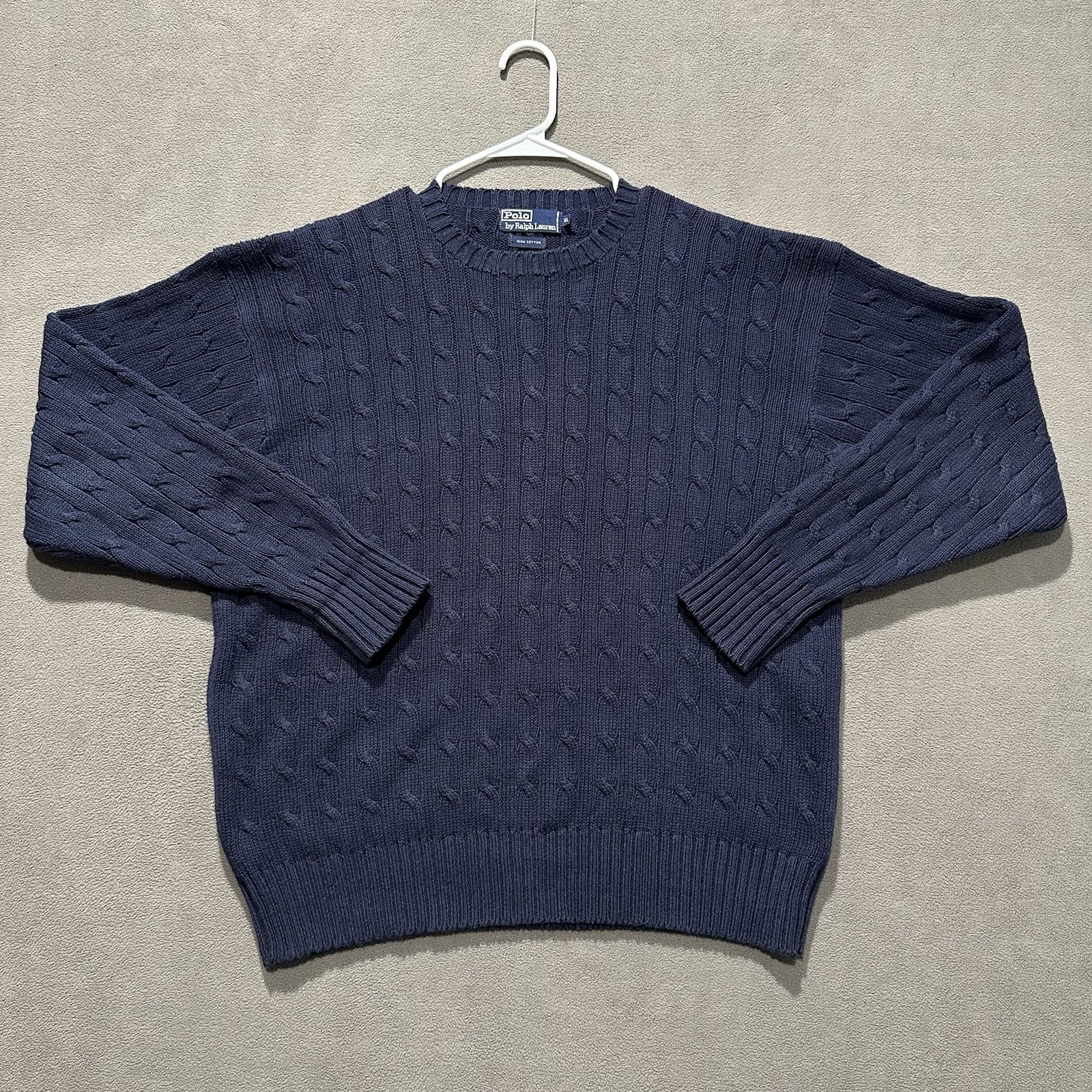 Vintage Polo Ralph Lauren Sweater Mens XL Blue Cable Knit Cotton Hong Kong 90s