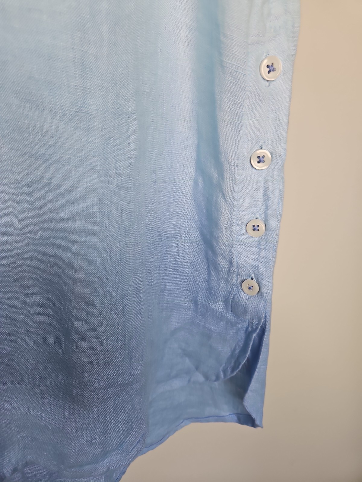 Talbots Popover Tunic Top LP Blue White Linen Side Button Dip Dye Coastal Beach