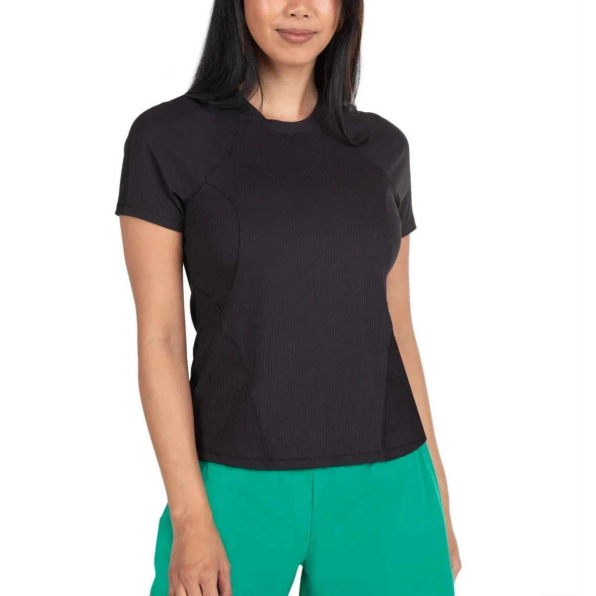 Spyder Women’s Active Ribbed Short Sleeve Tee, Black, Size M