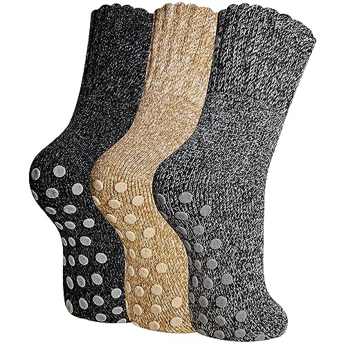 Non Slip Socks Hospital Grip Socks For Women Hiking One Size Black/Grey/Khaki