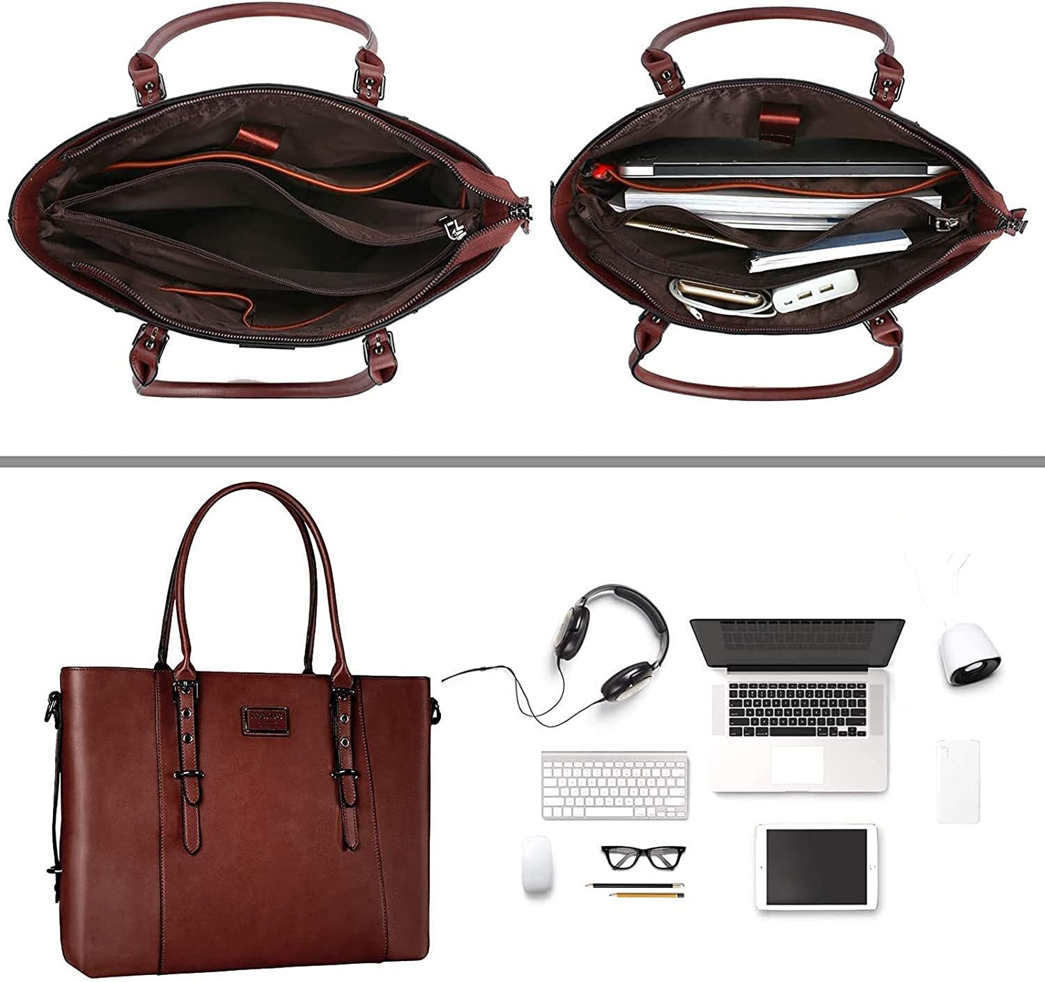 PU Leather Laptop Tote Bag 13.3 15 16 17 17.3 inch for Women Messenger Handbag