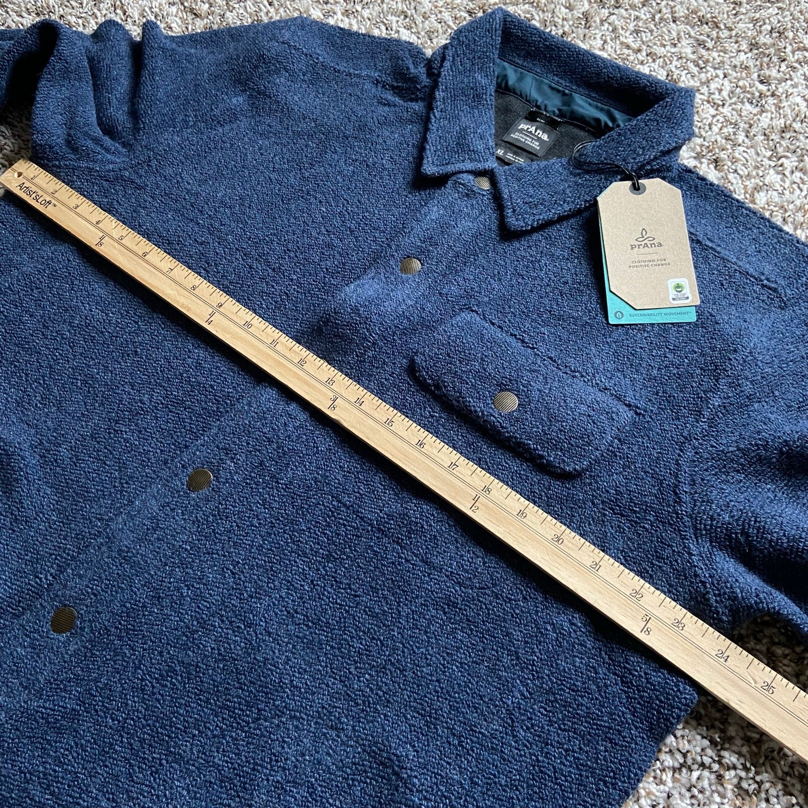 Prana IncrediWool Overshirt Men’s XL Stormy Night Heather Slim Fit Shacket