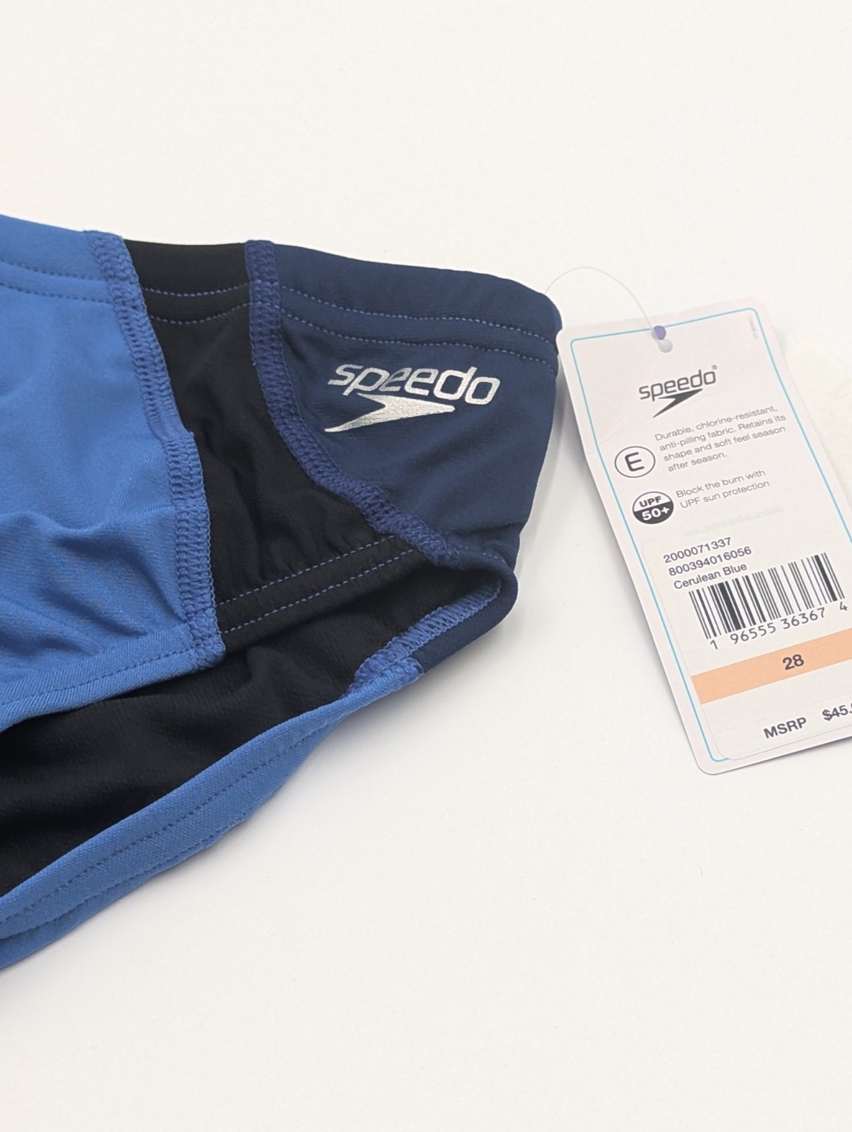 Speedo Mens Size 28 Vibe Collection Brief UPF50+ Swim Suit Cerulean Blue NWT