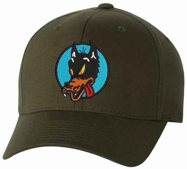 Wolf Embroidered Flex fit Ball Cap Black, Navy or Olive – Various Sizes