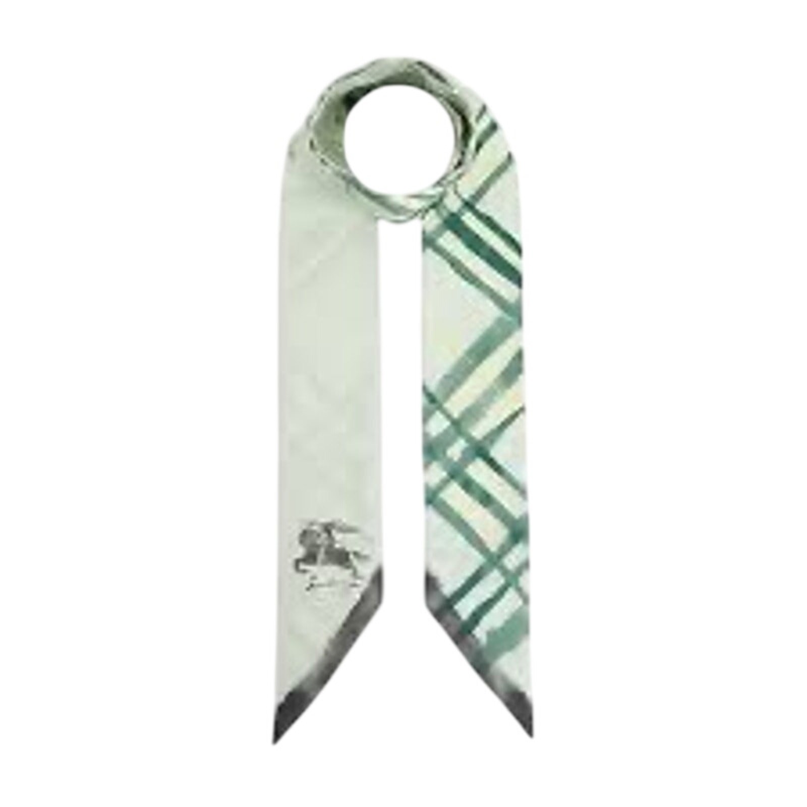 Burberry NWT Skinny Watercolor Check Silk Scarf in Light Green