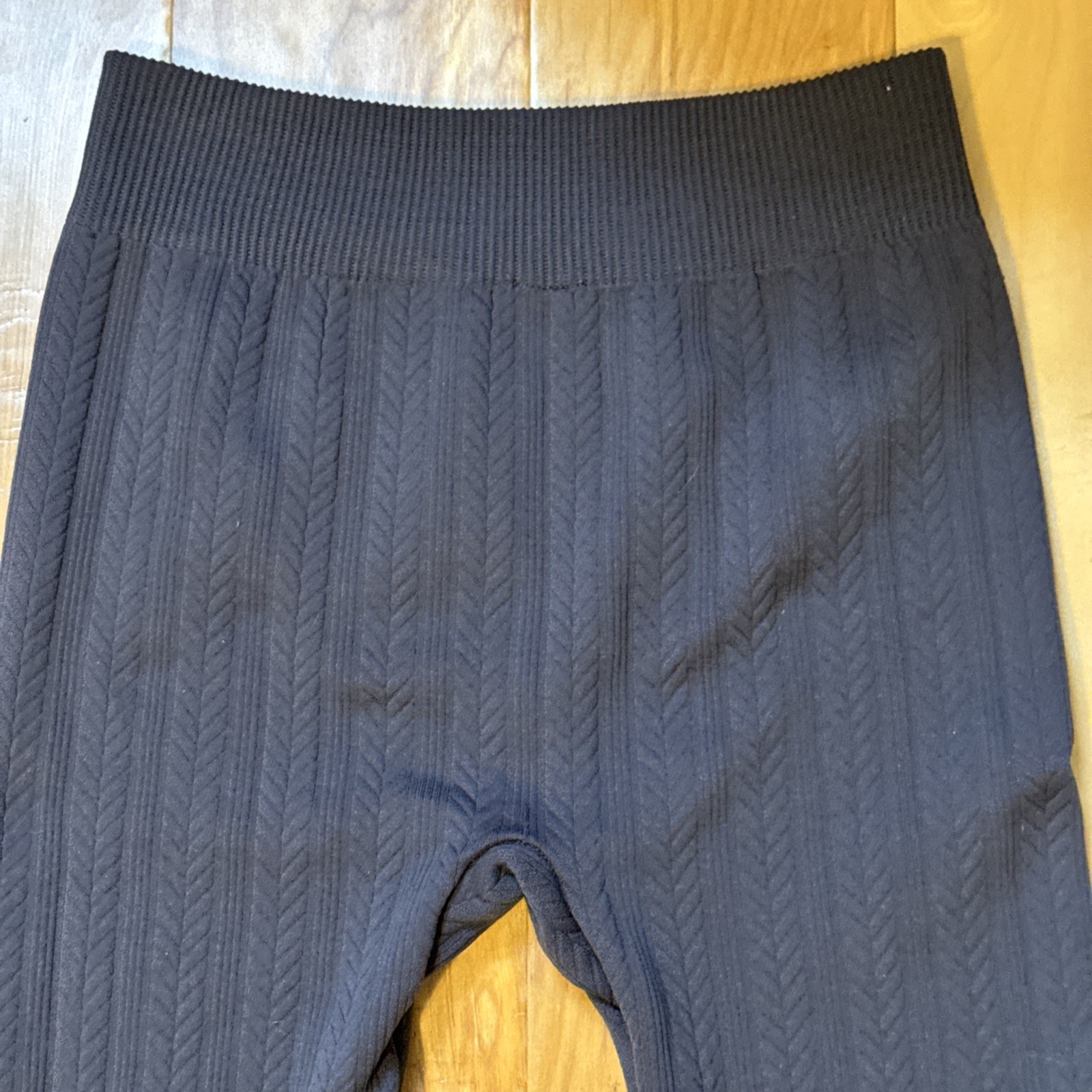 Nautica Womens Ribbed Cable Knit Fleece Lined Leggings S/M Gray EUC