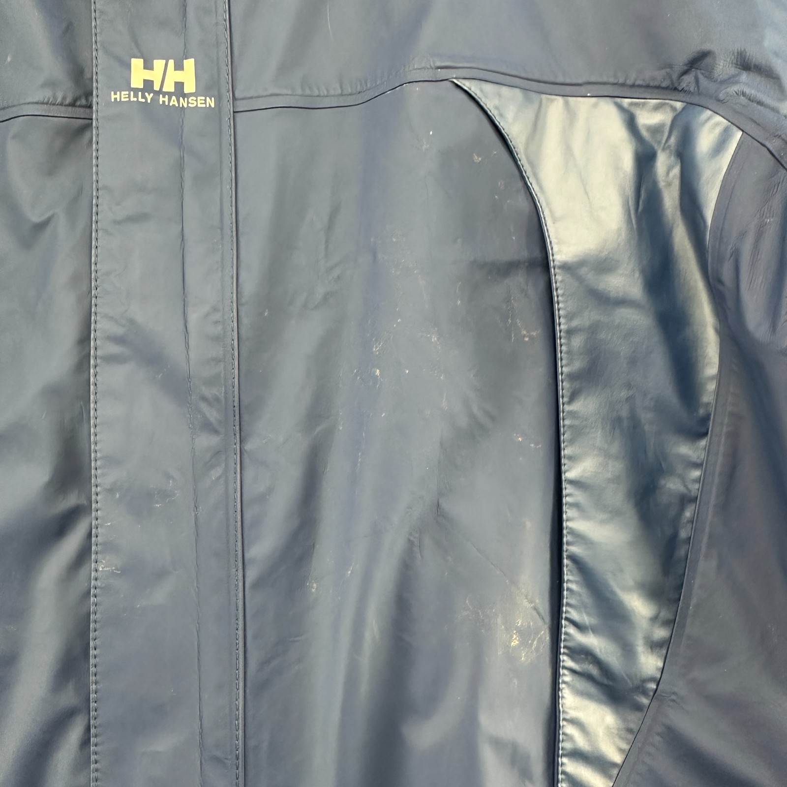 Helly Hansen Jacket Mens L Blue Hooded Rain Ski Snow PVC Mesh Lined Interface