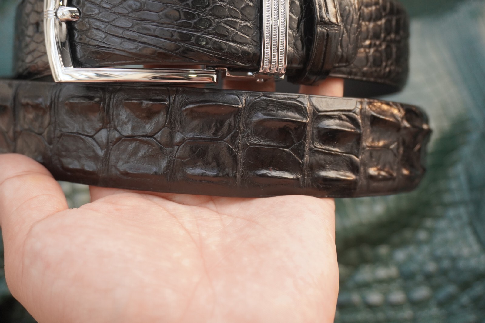 Luxury Black Alligator Crocodile Print Leather Men’s Belt -W 1.3 inch #G20