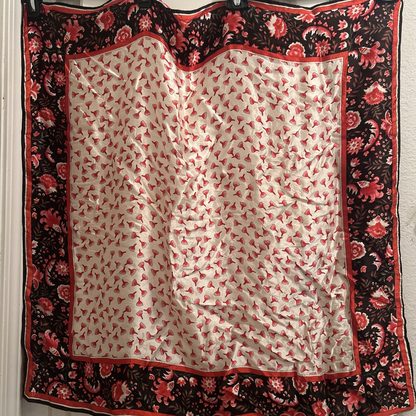 Exclusive Design Floral Scarf Rn35191 Pink Red White Black Green Flowers Boho